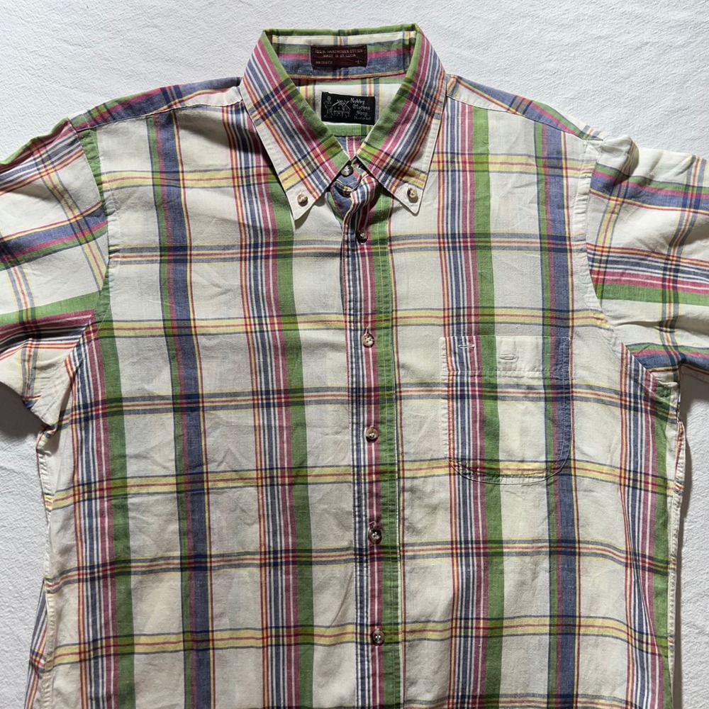 Nobby Clothes Shop Nantucket Sz L Plaid Button Down Shirt 100% Handwoven Cotton